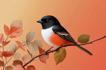 Fototapeta premium Migratory Bird Perched on Tree Branch Illustration