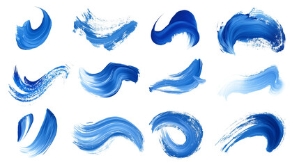  set of blue dabbing brushstrokes isolated on transparent background