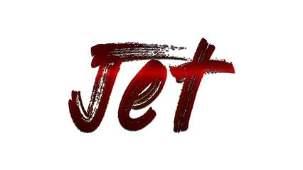 3D blood red word design of Jet on white background.	