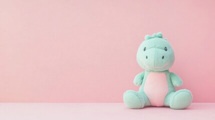 A plush dinosaur toy in vibrant colors