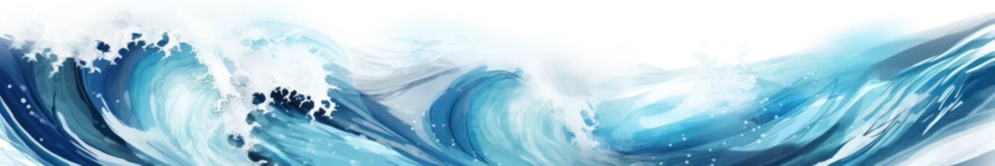 Gordijnen Abstract Ocean Waves Painting. Serene Blue Watercolor Textures for Calm Backgrounds and Wallpapers © ART STORE