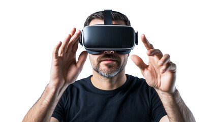 Man using virtual reality headset  isolated on transparent or white background