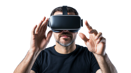 Man using virtual reality headset  isolated on transparent or white background