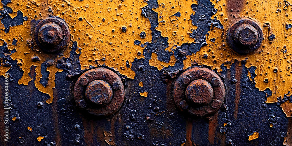 Poster the image is of a rusty metal surface with four bolts on it