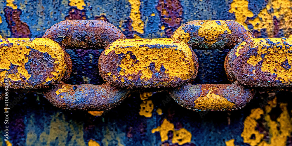 Poster a chain link is shown in a photo with a yellow and blue color scheme