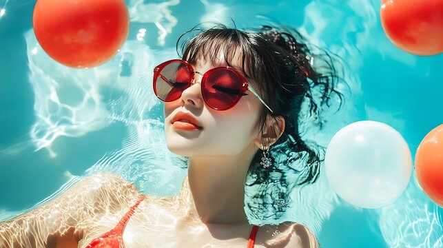 Beautiful asian woman in a swimming pool
