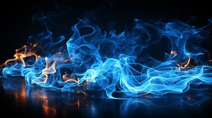 Obraz premium Abstract Blue and Orange Smoke Swirling with Reflective Surface