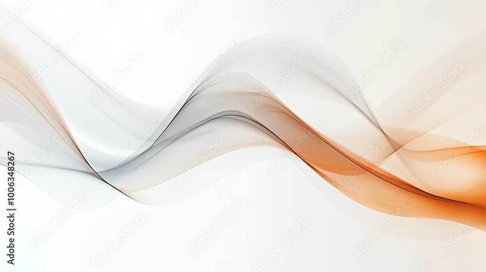Poster light abstract waves over a white background, soft curves creating movement in minimal design.