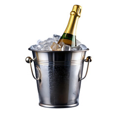 Champagne bottle in a bucket with ice