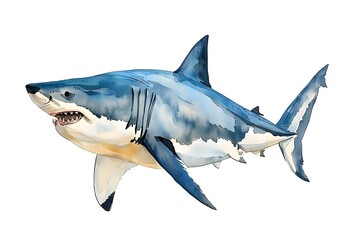 Naklejka premium Painting of great white shark, full body, simple shapes, orange background