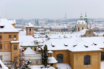 Fototapeta premium Winter snowy Prague City, Czech republic 