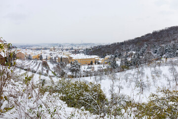 Winter snowy Prague City, Czech republic 