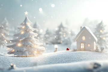 Minimalist Christmas background with soft shades, fine details that convey the essence of winter calm