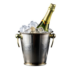 Champagne bottle in a bucket with ice