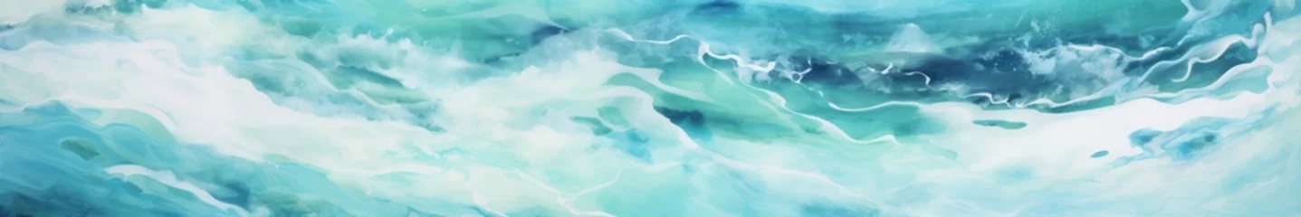 Gordijnen Abstract Ocean Waves Texture. Serene Aqua Blue and White Fluid Art Background © ART STORE