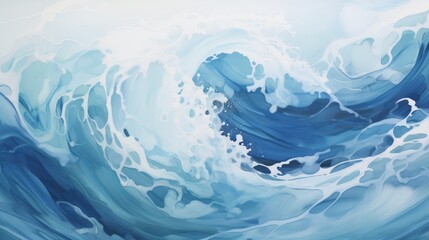 Abstract Ocean Waves Texture. Serene Aqua Blue and White Fluid Art Background