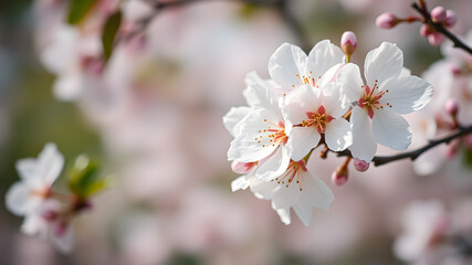 Colorful flowers on a twig on on a tree. AI generated image, ai