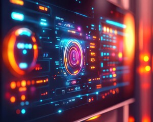 Obraz premium Smart home system control panel with sleek digital interface, vibrant colors, soft lighting, futuristic design