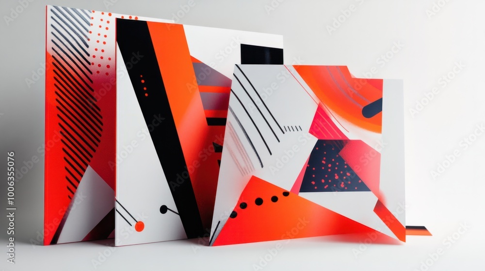 Fototapete a dynamic arrangement of three folders featuring bold typography, isolated on white, ideal for moder