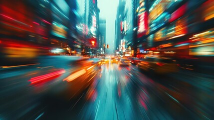 Urban adventure with vibrant city lights, dynamic movement, soft lighting, sleek modern design, high energy, photo-realism