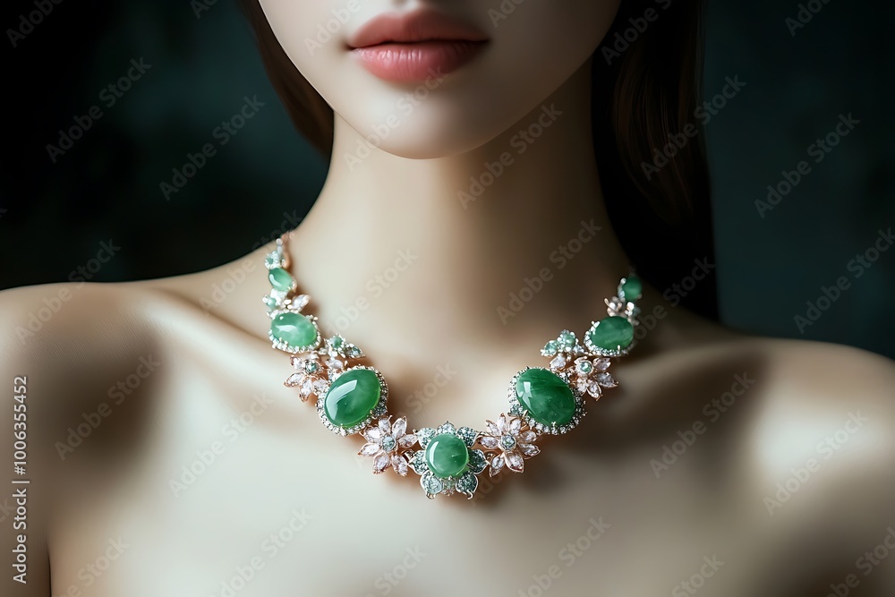 Wall mural beautiful woman waring beautiful jade necklace