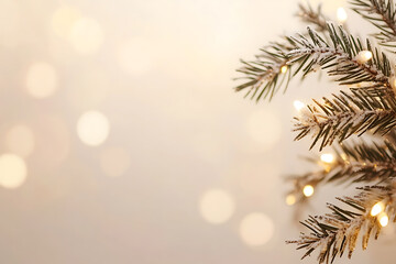 Obraz premium Minimalist Christmas background with soft shades, fine details that convey the essence of winter calm