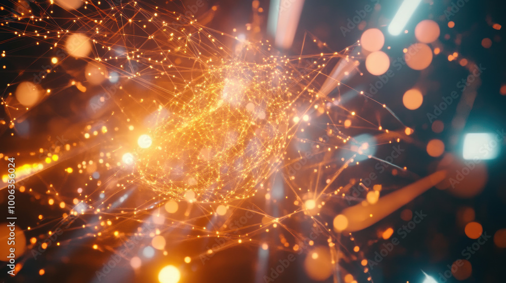 Poster glowing digital network is dynamically manipulated in 3d, showcasing vibrant connections and luminou