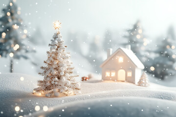 Naklejka premium Minimalist Christmas background with soft shades, fine details that convey the essence of winter calm