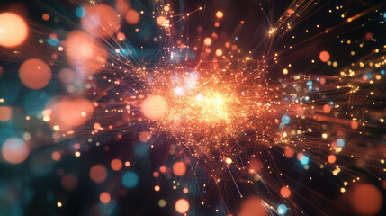 Obraz premium vibrant digital network of glowing particles and light beams creates mesmerizing visual effect, showcasing beauty of technology and connectivity