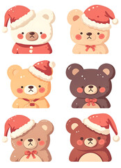 Obraz premium Cute Holiday Bears in Santa Hats and Festive Attire