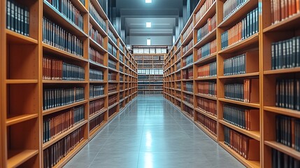Fototapeta premium professional law library with shelves of legal books and documents, offering attorneys a comprehensive space for legal research and study in a well-organized office environment