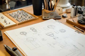 Creative Process of Jewelry Design with Sketchbook and Materials  