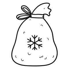 Hand drawn doodle christmas gift bag on white background.