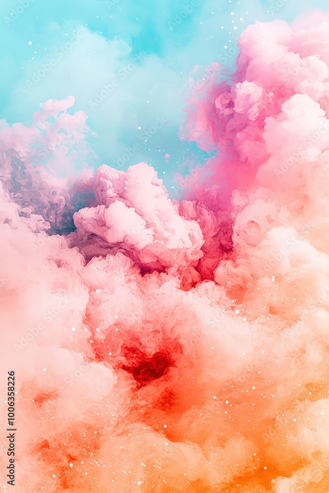 Poster a stunning abstract image featuring colorful smoke swirls in soft pastels, creating an ethereal and 