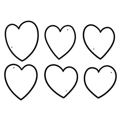 Hand drawn doodle hearts set on white background.