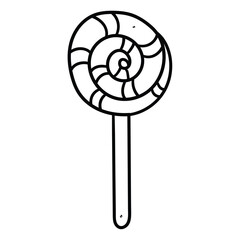 Hand drawn doodle lollipop spiral on stick on white background.