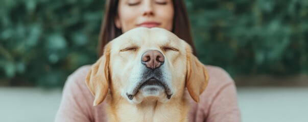 A pet parent practicing yoga with their dog in a peaceful home studio, soft natural light creating a calming atmosphere of shared wellness Pet wellness, Mindful living