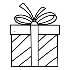 Hand drawn doodle striped gift box on white background.