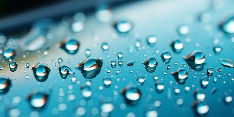 A symphony of water droplets, glistening on a smooth surface, refracting light and creating a mesmerizing dance of light and shadow.