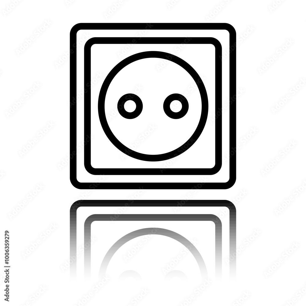 Aufkleber power socket simple icon vector. flat design. black icon with mirror reflection. white background