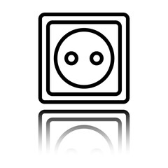 Power socket simple icon vector. Flat design. Black icon with mirror reflection. White background