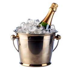 Champagne bottle in a bucket with ice