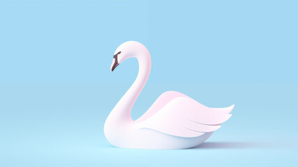3D Render of Minimalistic Swan Statue Floating on Pastel Blue Background, Elegance and Simplicity concept. Generative AI