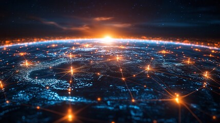 Fototapeta premium digital network patterns symbolizing futuristic connectivity, focusing on IoT technology, automation, and global-scale integration of smart devices and wireless communication