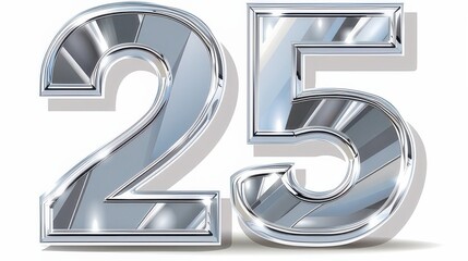 Silver "25" Reflective Metallic Number Design