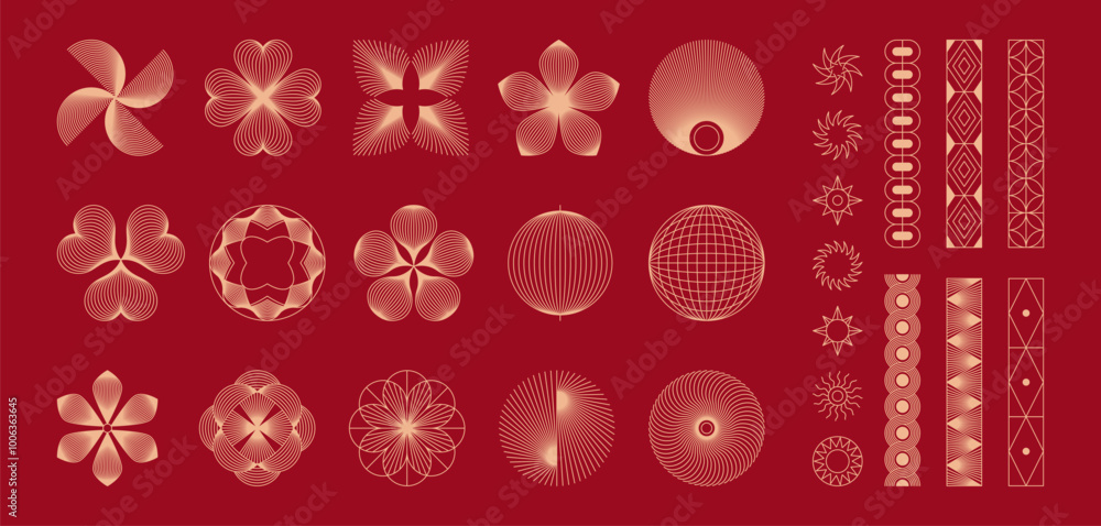 Fototapete Vector set of design elements  in simple linear style - border logo design elements and frames for stories, posts, prints, Chinese New Year frames and vector illustrations