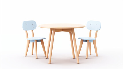3D Render of Minimalistic Chair and Table Set on Plain White Background, Concept of Modern Furniture Design and Simplicity. Generative AI