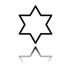 Shield of David simple icon vector. Flat design. Black icon with mirror reflection. White background