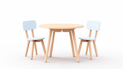 3D Render of Minimalistic Chair and Table Set on Plain White Background, Concept of Modern Furniture Design and Simplicity. Generative AI