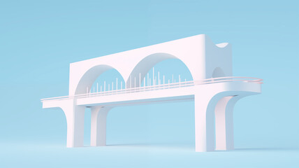 3d rendering of white bridge on blue background. Minimalism concept. Generative AI